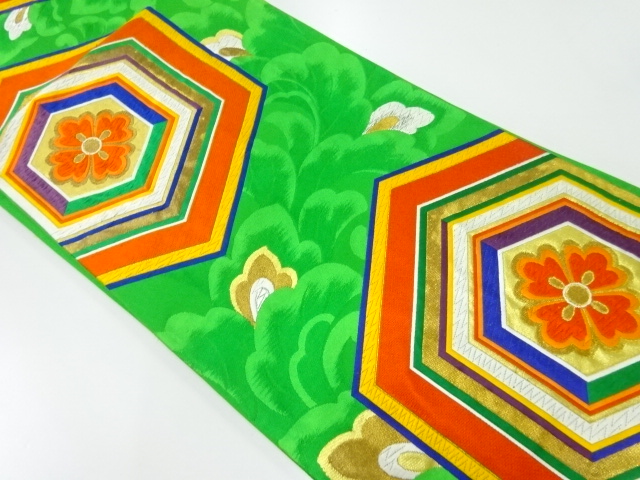 JAPANESE KIMONO / ANTIQUE FUKURO OBI / SILK / WOVEN KIKKO WITH FLOWER